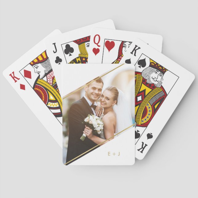 Minimalist Angle Monogrammed Custom Photo Poker Cards (Back)
