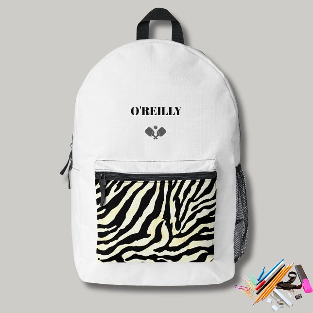 Minimalist Animal Print Modern Monogram Pickleball Printed Backpack (Creator Uploaded)