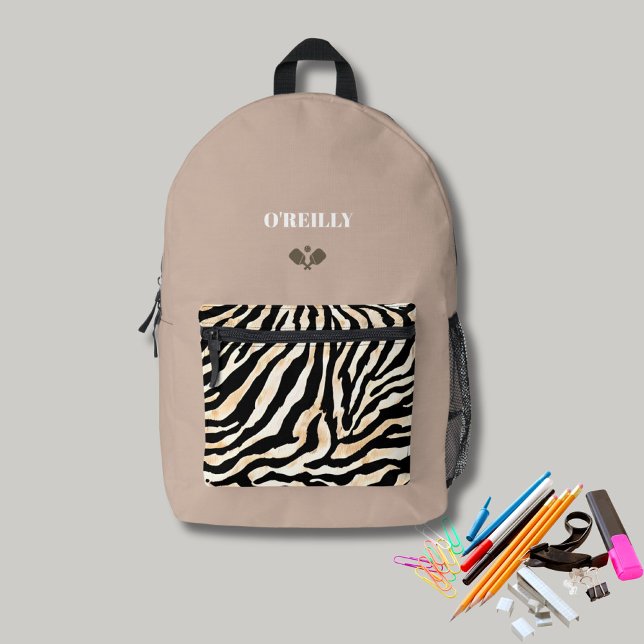 Minimalist Animal Print Modern Monogram Pickleball Printed Backpack (Creator Uploaded)