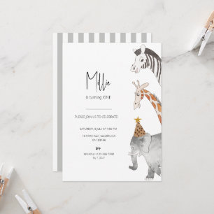 Minimalist Animal Themed Birthday Invitation