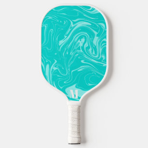 Minimalist Aqua Blue and White Modern Monogram Pickleball Paddle