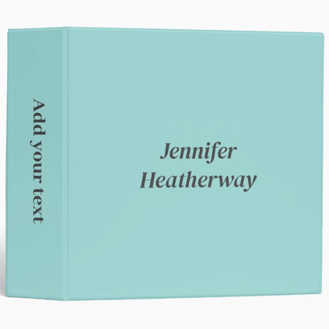 Minimalist aqua blue custom name 3 ring binder (Front/Spine)