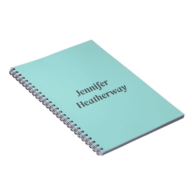 Minimalist aqua blue custom name notebook (Right Side)