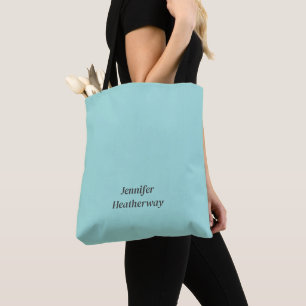Minimalist aqua blue custom name tote bag