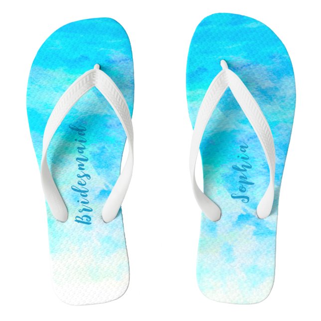Minimalist Aqua Blue Gradient Bridesmaid Gift Flip Flops (Footbed)