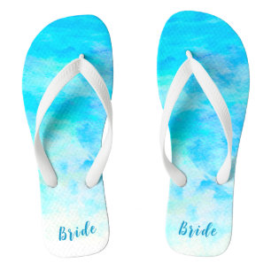Minimalist Aqua Blue Gradient Something Blue Bride Flip Flops