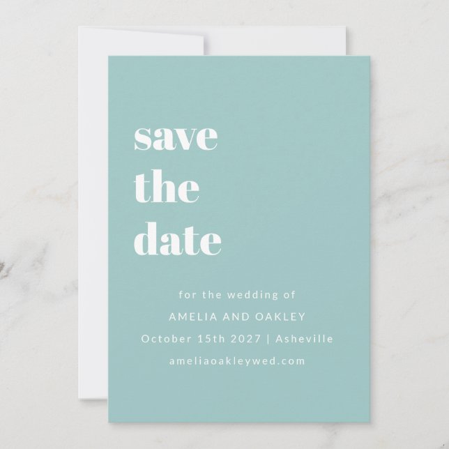 Minimalist Aqua Blue Retro Simple Wedding Photo Save The Date (Front)