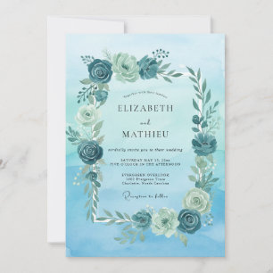 Minimalist Aqua Mint Leafy Wedding Invitation