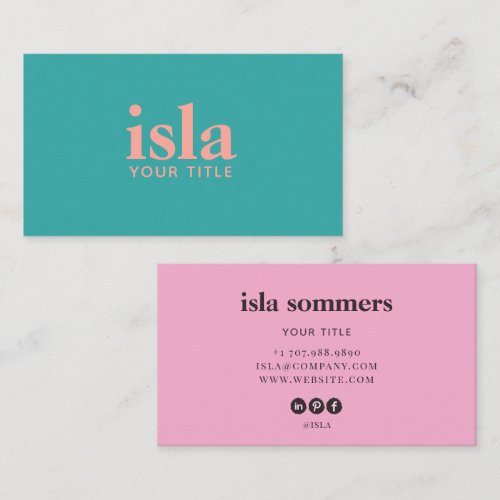 Minimalist Aqua Pink Typography Logo Business Card