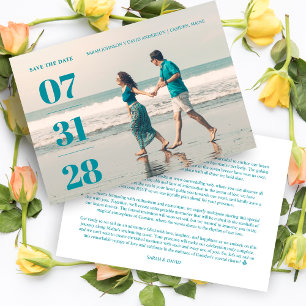 Minimalist Aquamarine Stylish & Fun Wedding Photo  Save The Date