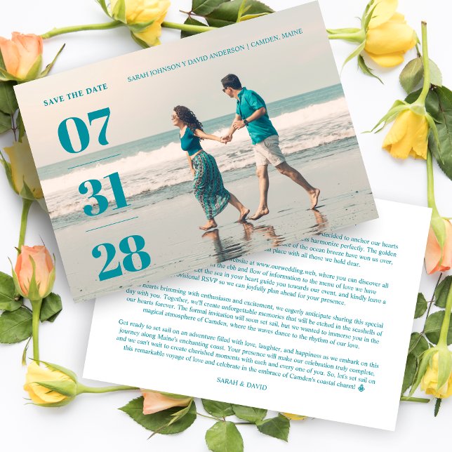 Minimalist Aquamarine Stylish & Fun Wedding Photo  Save The Date (Minimalist Aquamarine Stylish & Fun Wedding Photo Card Save the Date with Envelope.)
