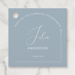 Minimalist arch baptism blue favor tags