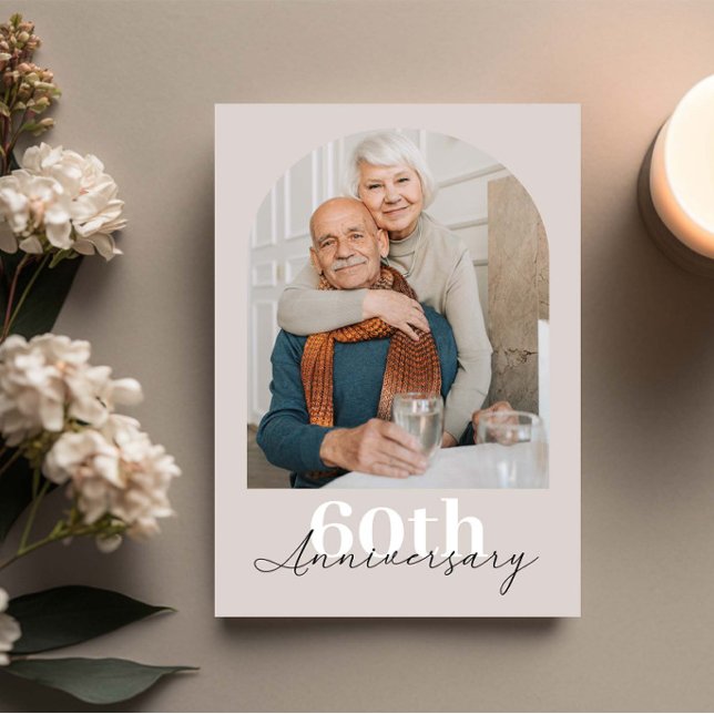 Minimalist Arch Beige 60th wedding anniversary Invitation (Creator Uploaded)