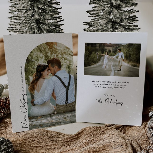 Minimalist arch black white photo Christmas card (Creator Uploaded)