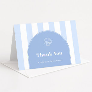Minimalist Arch Blue White Stripes Coastal Theme Thank You Card