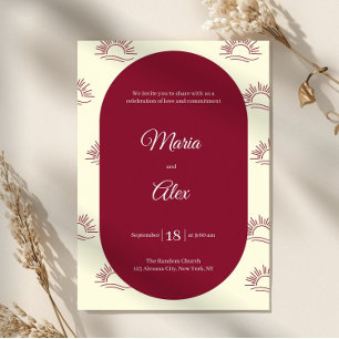 Minimalist Arch Burgundy Boho Sun Wedding Invitation
