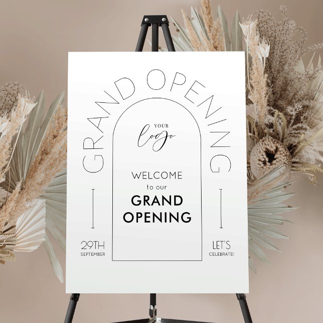 Minimalist Arch Business Launch Event Welcome Sign (Minimalist business grand opening welcome sign in black & white with space for your logo)