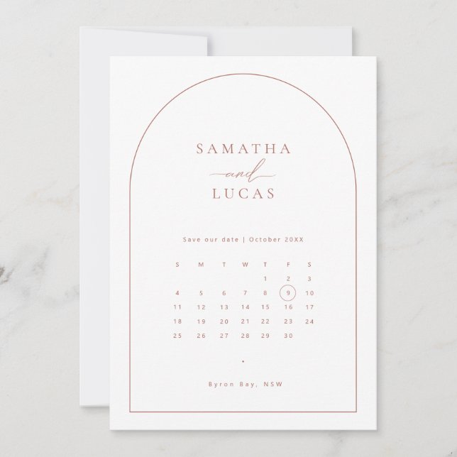 Minimalist arch calendar Save the Date Invitation (Front)