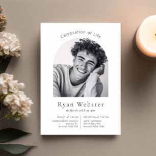 Minimalist Arch Celebration of Life Funeral Photo Invitation