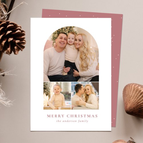 Minimalist Arch Dusty Rose 3 Photo Holiday Card