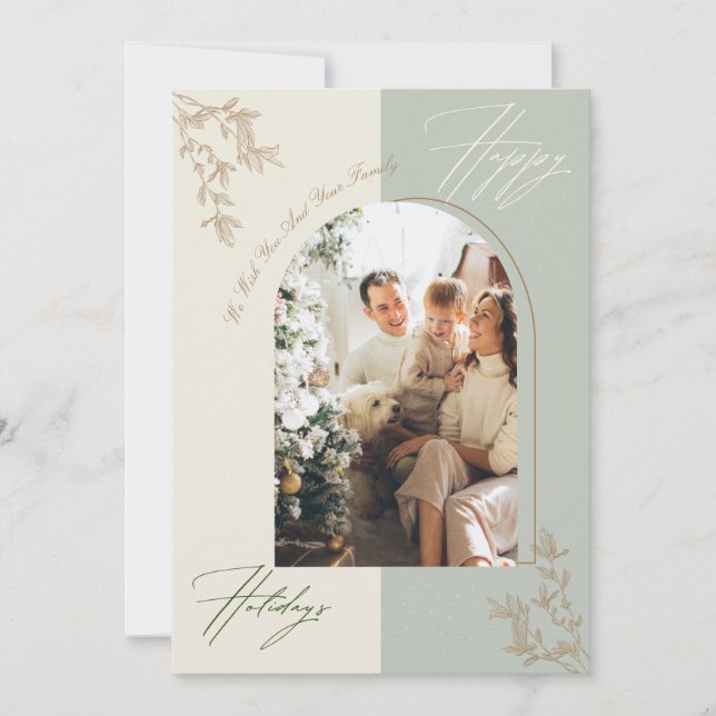 Minimalist Arch Family Photo Holiday Card (Front)