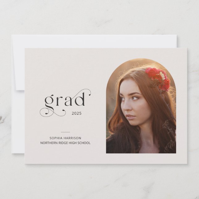 Minimalist Arch Gray 1-Photo 2024 Graduation Party Invitation (Front)