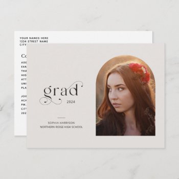 Minimalist Arch Gray 1-photo 2024 Graduation Party Postcard by dulceevents at Zazzle