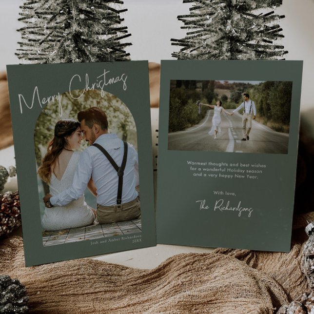 Minimalist arch green modern photo Christmas card (Creator Uploaded)