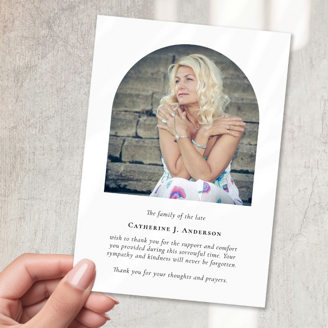 Minimalist Arch Memorial Photo Sympathy Funeral Thank You Card (Creator Uploaded)