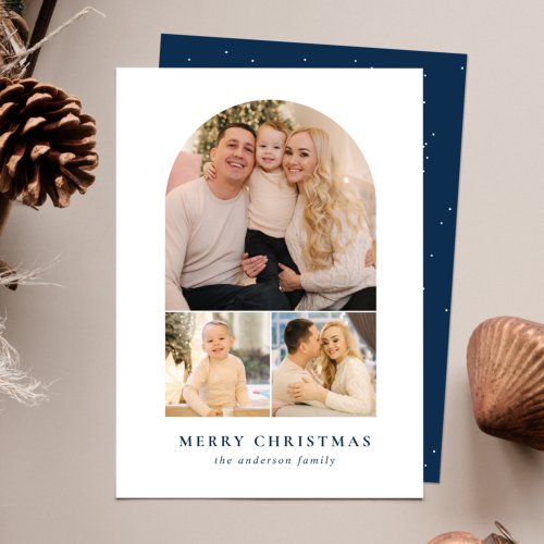 Minimalist Arch Navy 3 Photo Holiday Card