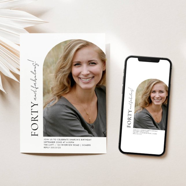 Minimalist Arch Off Center Photo 40th Birthday Invitation (Creator Uploaded)