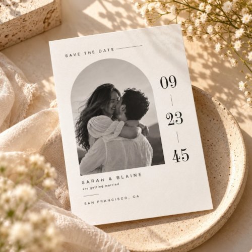 Minimalist Arch Photo Black and White Wedding Save The Date