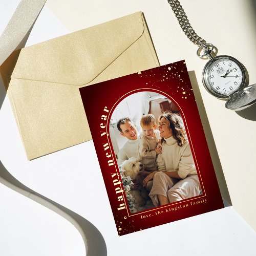 Minimalist Arch Photo Frame New Year Real Foil Holiday Card