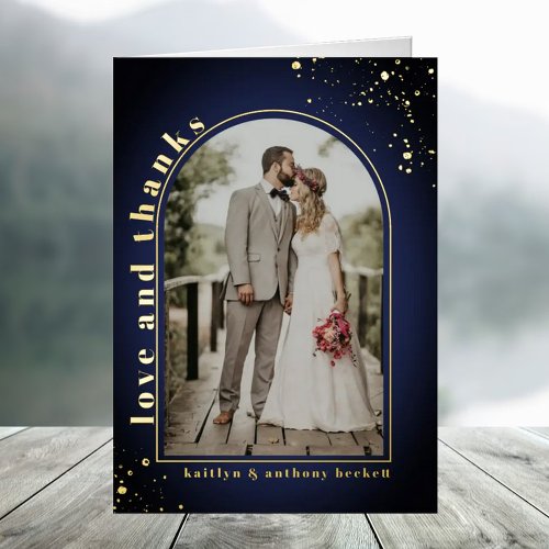 Minimalist Arch Photo Frame Wedding Thank You Real Foil Greeting Card