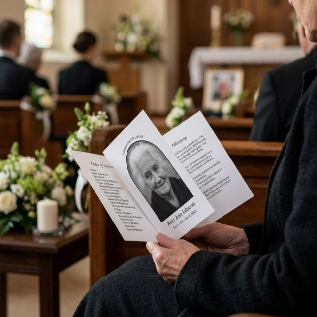 Minimalist Arch Photo Funeral Program 4-Page  (Creator Uploaded)