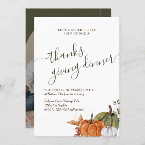 Minimalist Arch Photo Green Thanks Giving Dinner Invitation