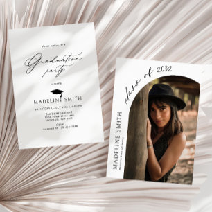 Minimalist Arch Photo Hat Tassel Graduation Invitation