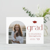 Minimalist Arch Photo Red Photo Graduation Announcement (Standing Front)