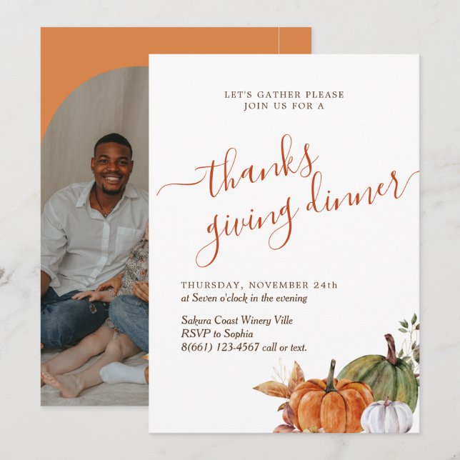 Minimalist Arch Photo Thanks Giving Dinner  Invitation (Front/Back)