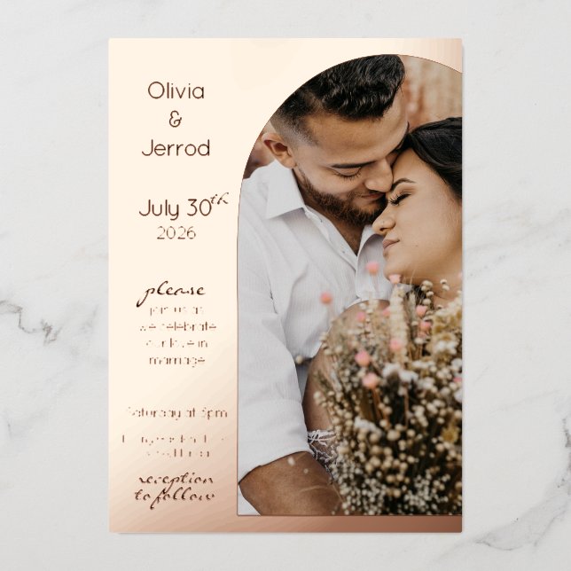 Minimalist Arch Photo Wedding  Foil Invitation (Front)