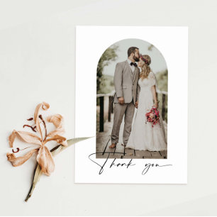 Minimalist arch photo wedding thank you card