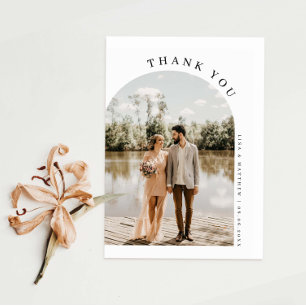 Minimalist arch photo wedding thank you card