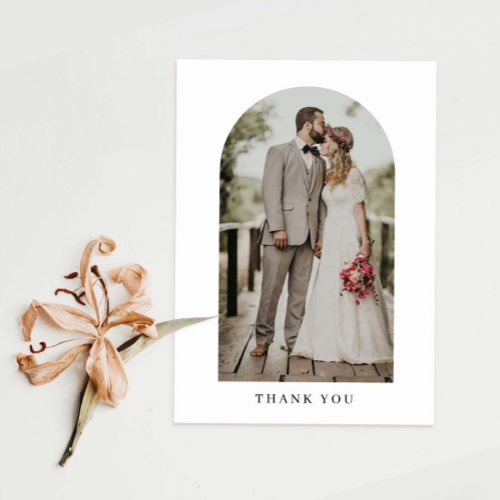 Minimalist arch photo wedding thank you card