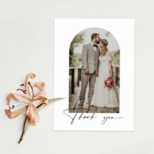 Minimalist arch photo wedding thank you card