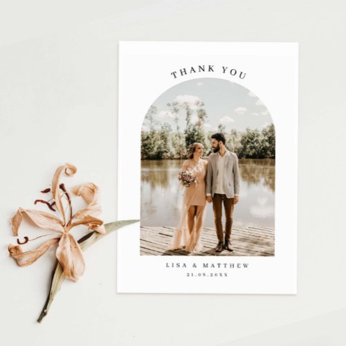 Minimalist arch photo wedding thank you card