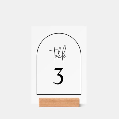 Minimalist Arch Table Numbers with Wooden Stand