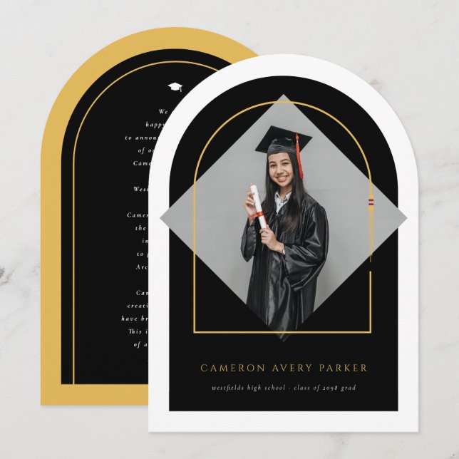 Minimalist Arch Tassels Frame Photo Graduation Invitation (Front/Back)
