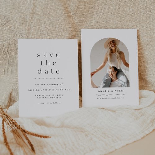 Minimalist Arched Photo Boho Save The Date Invitation