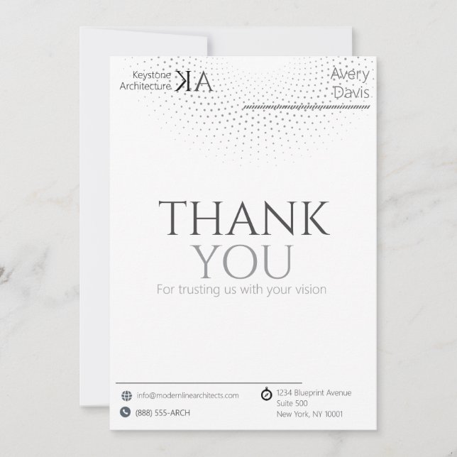 Minimalist Architect Thank You Card Black & White (Front)