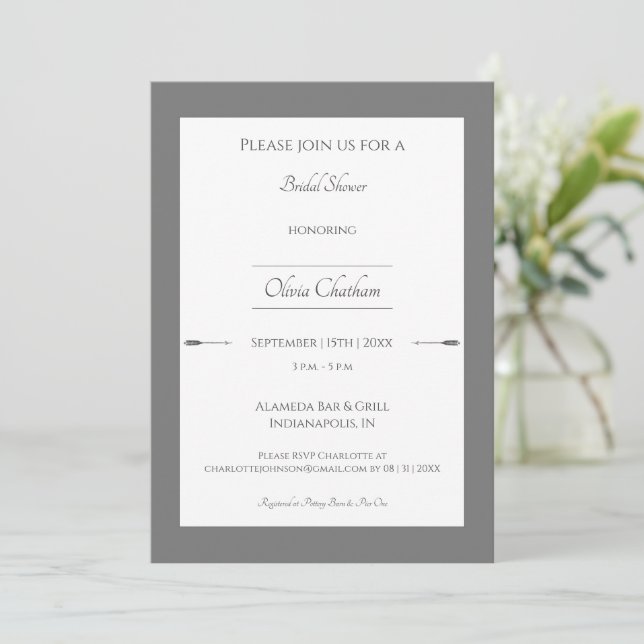 Minimalist Arrows Bridal Shower | Gray Invitation (Standing Front)